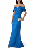 Metallic Jacquard Off-The-Shoulder Portrait Gown