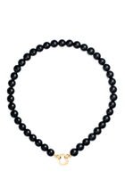 Onyx Beaded Necklace, 18K Yellow Gold