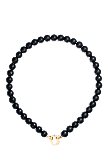 Onyx Beaded Necklace, 18K Yellow Gold