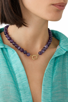 Amethyst Beaded Necklace, 18K Yellow Gold