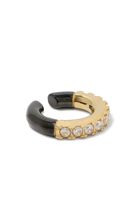 Two-Tone Round Ear Cuff,  Silver-Plated Stainless Steel & Zirconium Oxides