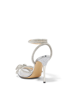 PVC & Crystal Bow 105 Ankle Strap Pointed Pumps