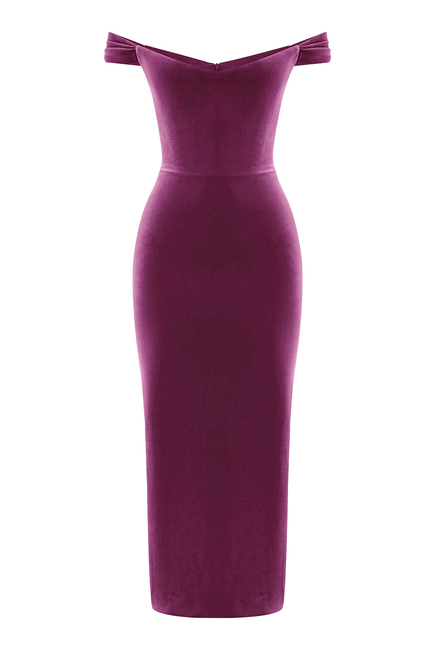 Off Shoulder V Neck Corset Dress in Velvet