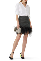 Rhinestone Embellished Feather Trim Skirt