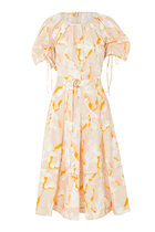 Abstract Vines Gathered Sleeve Dress