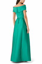 Mikado Stretch Off The Shoulder Twist Gown