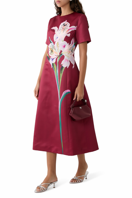 Caroline Short Sleeve Midi Dress , Lily Print