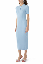 Crystal Button Knit Polo Midi Dress