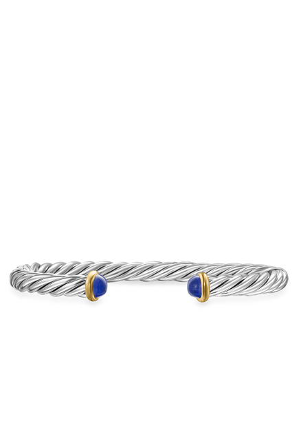Cable Cuff Bracelet, Sterling Silver with 14k Yellow Gold & Lapis