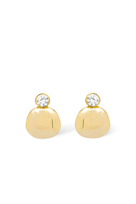 Bezel Gold Earrings, 14k Gold Plated & Cubic Zirconia
