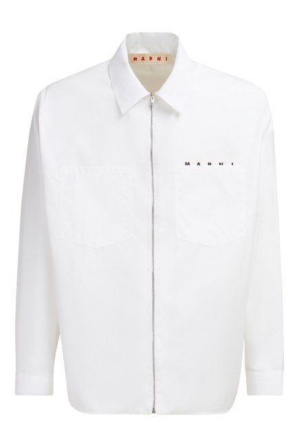 Organic Poplin Zip Shirt with Hidden Logo