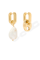 Pearl and Coffee Bean Hoop Earrings, 24K Yellow Gold & Pearl