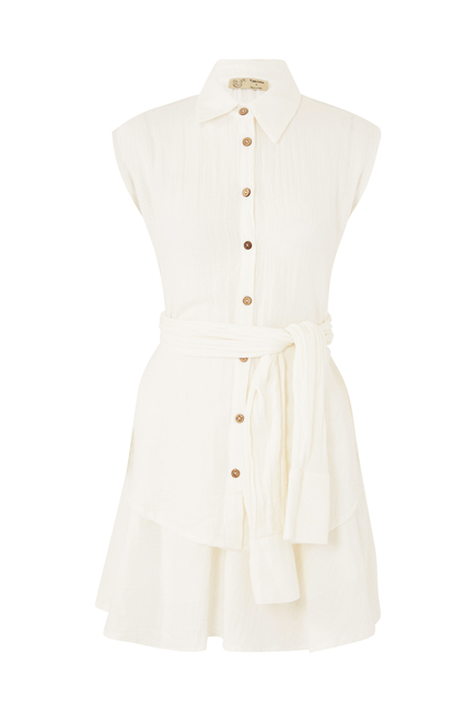 Sleeveless Shirt with Waist Loops and Mini Skirt