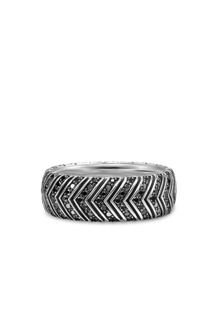 Chevron Band Ring, Sterling Silver & Pavé-Set Black Diamonds