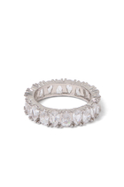 Band Ring, Rhodium Plated Brass & Cubic Zirconia
