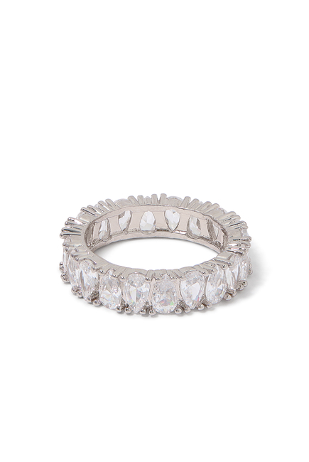 Band Ring, Rhodium Plated Brass & Cubic Zirconia