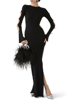  Cut-Out Crystal Bow Sleeves Maxi Dress