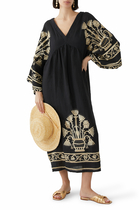 V-Neck Embroidered Midi Dress