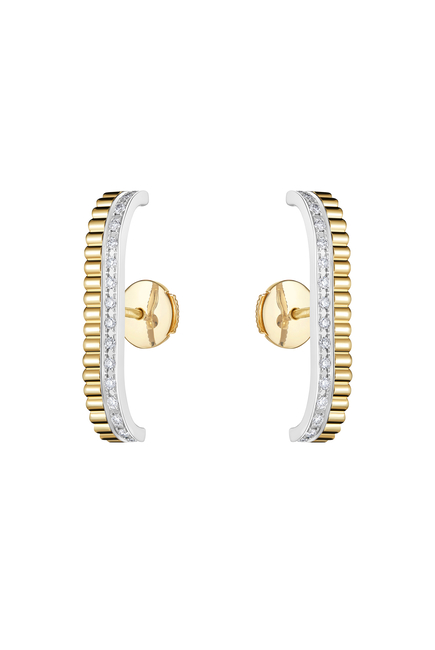 Quatre Grosgrain Hoop Earrings,  18K Yellow Gold with White Gold & Diamonds