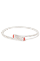 Cleo Slim Slip-On Bracelet, 18k White Gold with Diamonds & Red Coral