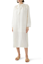 Long Sleeved Tie Front Midi Dress