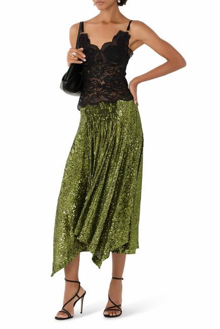 Asymmetric Sequined Midi Skirt 