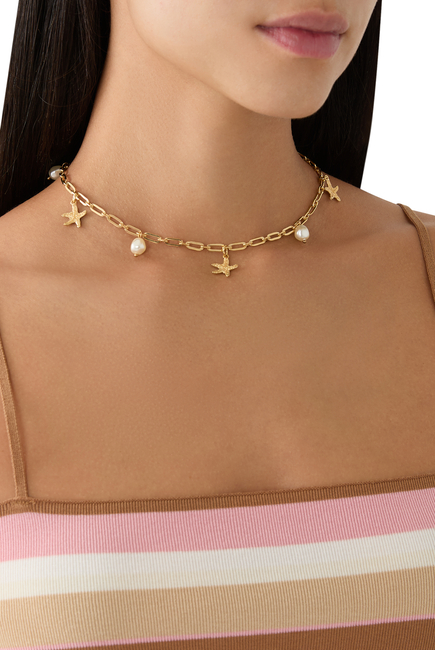 Sea Star Necklace, 18k Gold Plating & Pearls