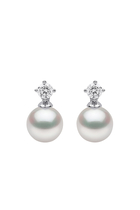 Classic Earrings, 18k White Gold, Diamond & 7mm Pearl