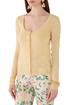 Scoop-Neck Fitted Cardigan in Superfine Wool Knit