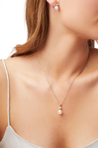 Classic Pendant Necklace, 18k White Gold, Diamond & 9mm Pearl