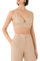 Collared Crinkled Shirt with Matching Bra and Pant Set