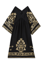 V-Neck Embroidered Midi Dress