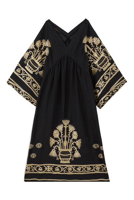 V-Neck Embroidered Midi Dress
