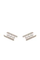 Sleek Bar Stud Earrings, 18k Yellow Gold with Akoya Pearls & Diamonds