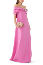 Watercolor Orchid Off-Shoulder Dress