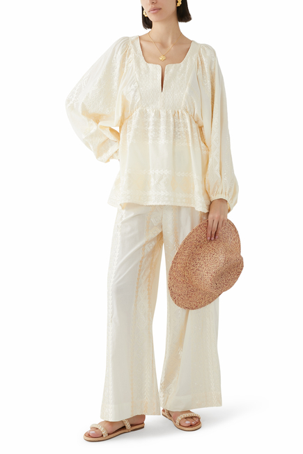 Embroidered Baloon Sleeve Top