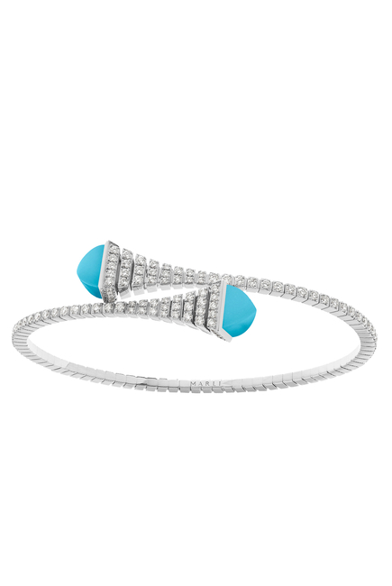 Cleo Slim Bangle, 18k White Gold with Turquoise & Diamonds