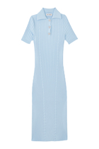 Crystal Button Knit Polo Midi Dress