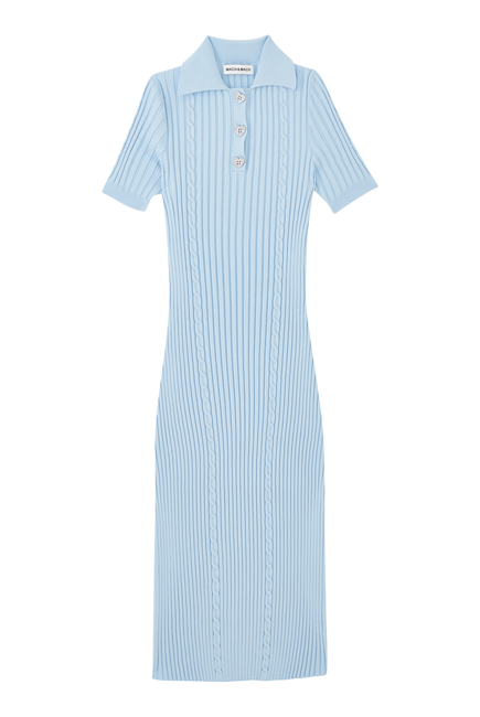 Crystal Button Knit Polo Midi Dress