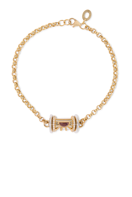 Warrior Dawn Small Bracelet, 18k Yellow Gold with White Diamonds & Garnet
