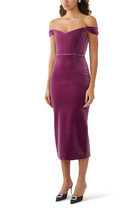 Off Shoulder V Neck Corset Dress in Velvet