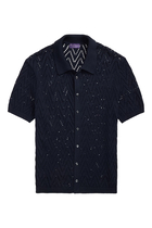 Textured Cotton Short Sleeves Cardigan