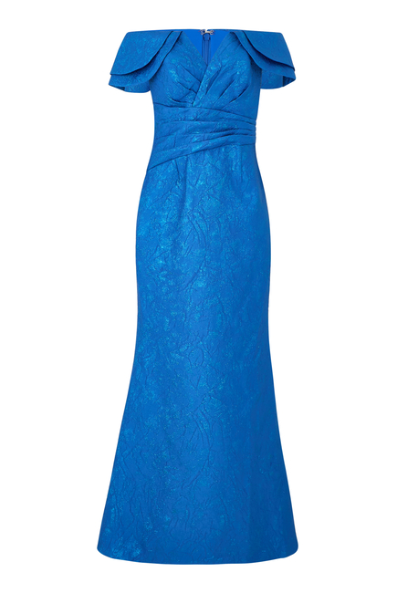Metallic Jacquard Off-The-Shoulder Portrait Gown