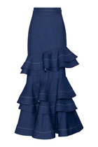 Mi Memoria Ruffled Denim Maxi Skirt