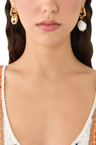 Pearl and Coffee Bean Hoop Earrings, 24K Yellow Gold & Pearl