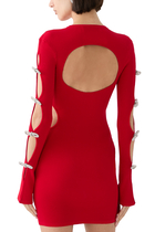 Cut-Out Crystal Bow Sleeves Mini Dress