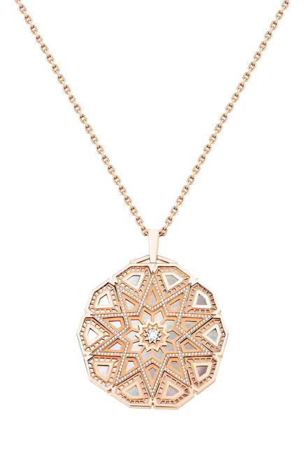 Classic Turath Medallion Necklace, 18k Pink Gold & Diamonds