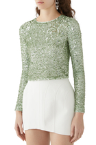 Delaina Embellished Long Sleeve Crop Top