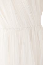Asymmetrical Tulle Draped Gown with Side Train