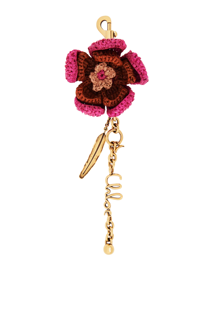 Flower Bag Charm in Raffia & Metal